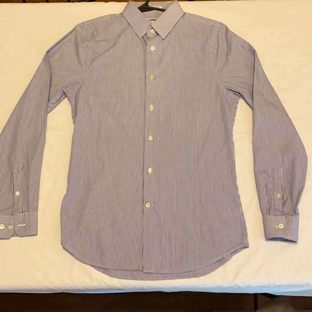 Express Button Up Shirt Size Small. White and Blue